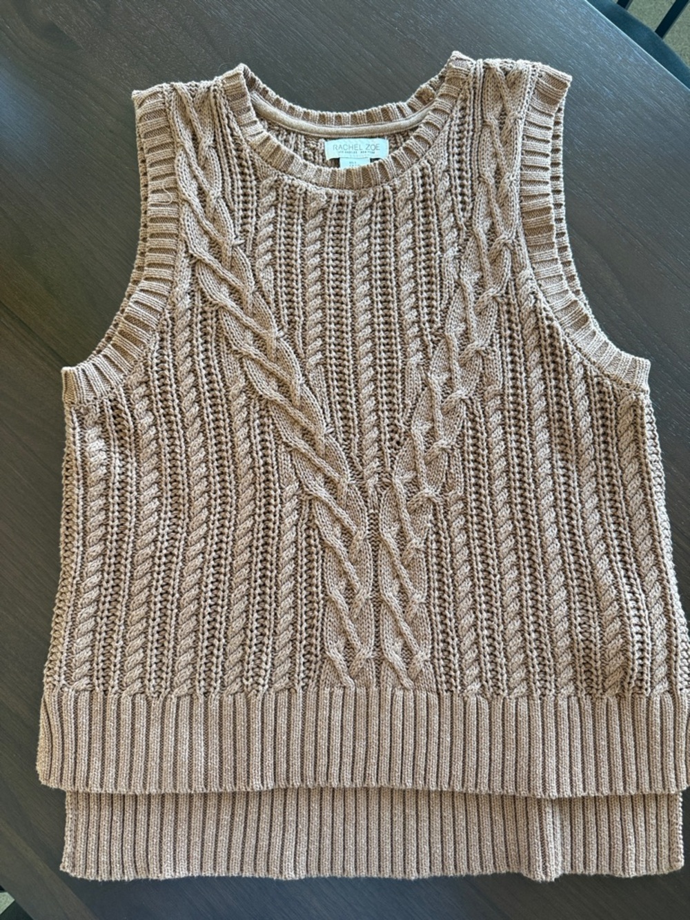 Rachel Zoe Cable-Knit Sleeveless Vest in Taupe